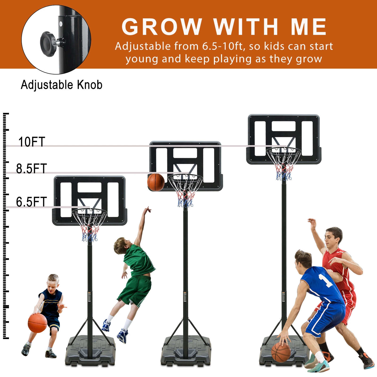 Use for Outdoor Height Adjustable 4.8 to 7.7ft Basketball Hoop 44 Inch Backboard Portable Basketball Goal System with Stable Base and Wheels