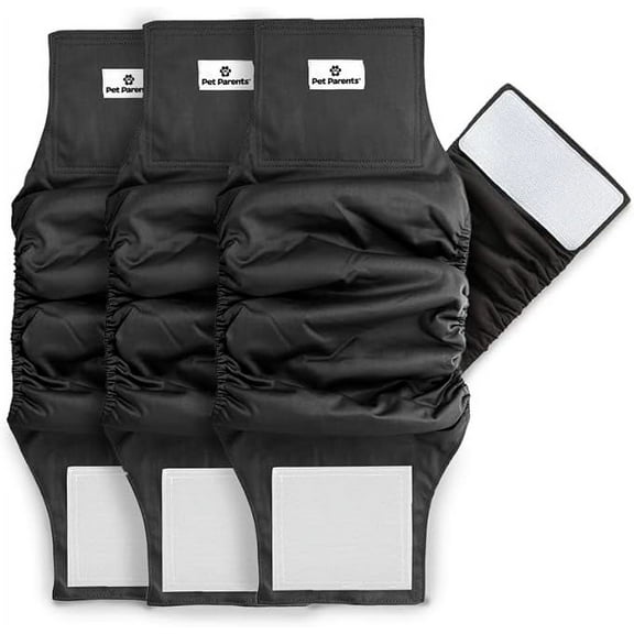 Pet Parents Premium Washable Belly Bands for Male Dogs & Extendrs, (3pack) of Dog Diapers Male, Male Dog Wraps, High Absorbing Male Dog Diapers, Black, Medium Male Dog Belly Bands