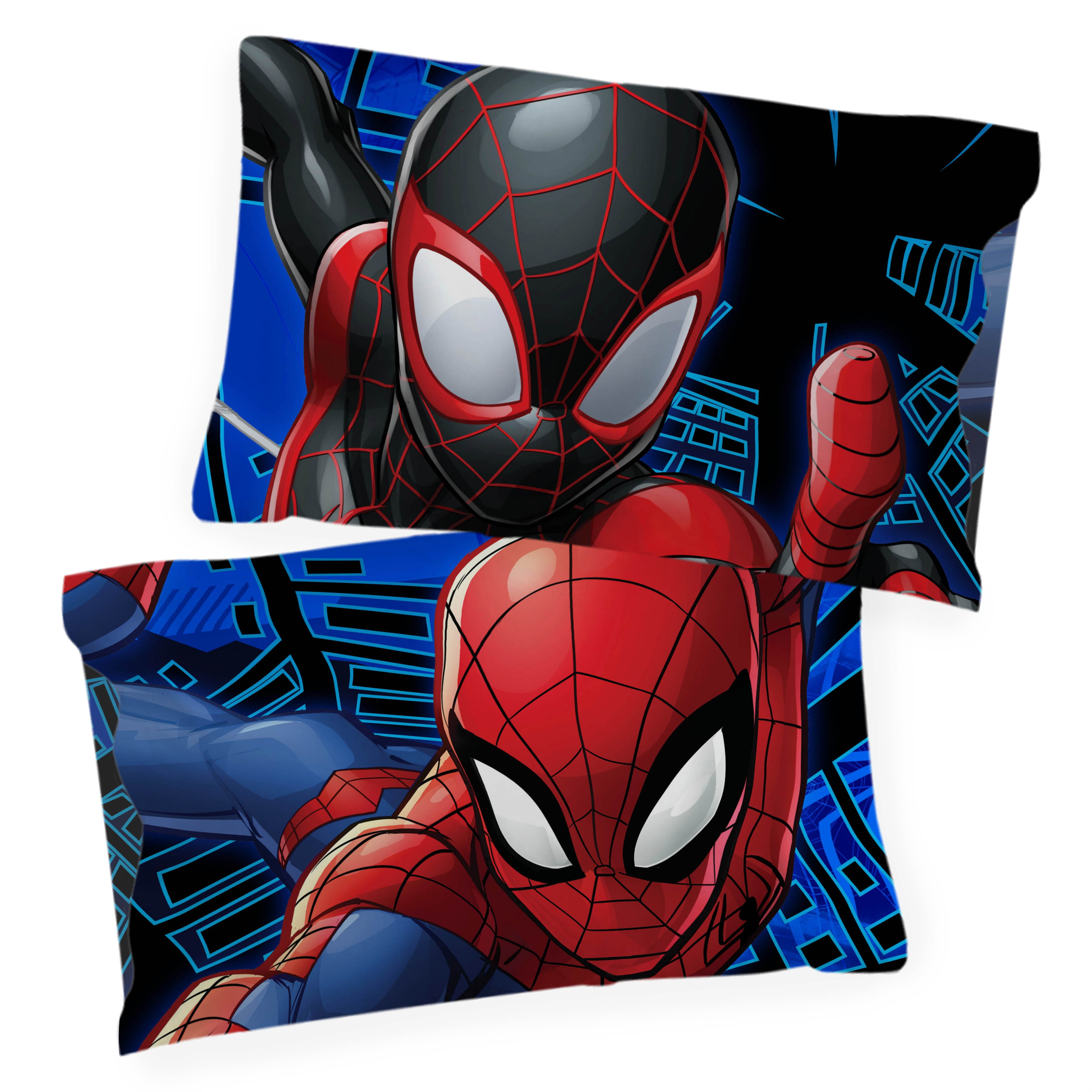 Spider-Man Classic Techno City 3-Piece 86" x 86" Reversible Queen Comforter and 20" x 30" Pillowcase Set, Polyester, Blue, Marvel