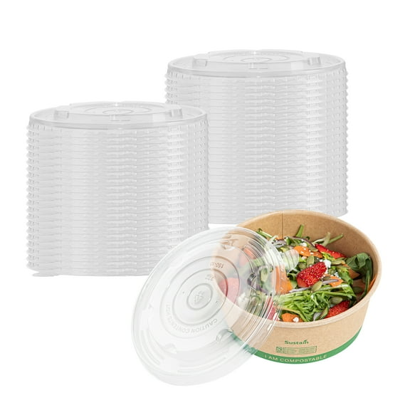 Restaurantware LIDS ONLY Clear Plastic Lids 200 Pack for 17, 25 & 34 oz Food Containers Disposable Take Out Tight-Fitting Easy-Open Tab Durable Meal Prep 6.5" Food Covers For Kraft Serving Boxes