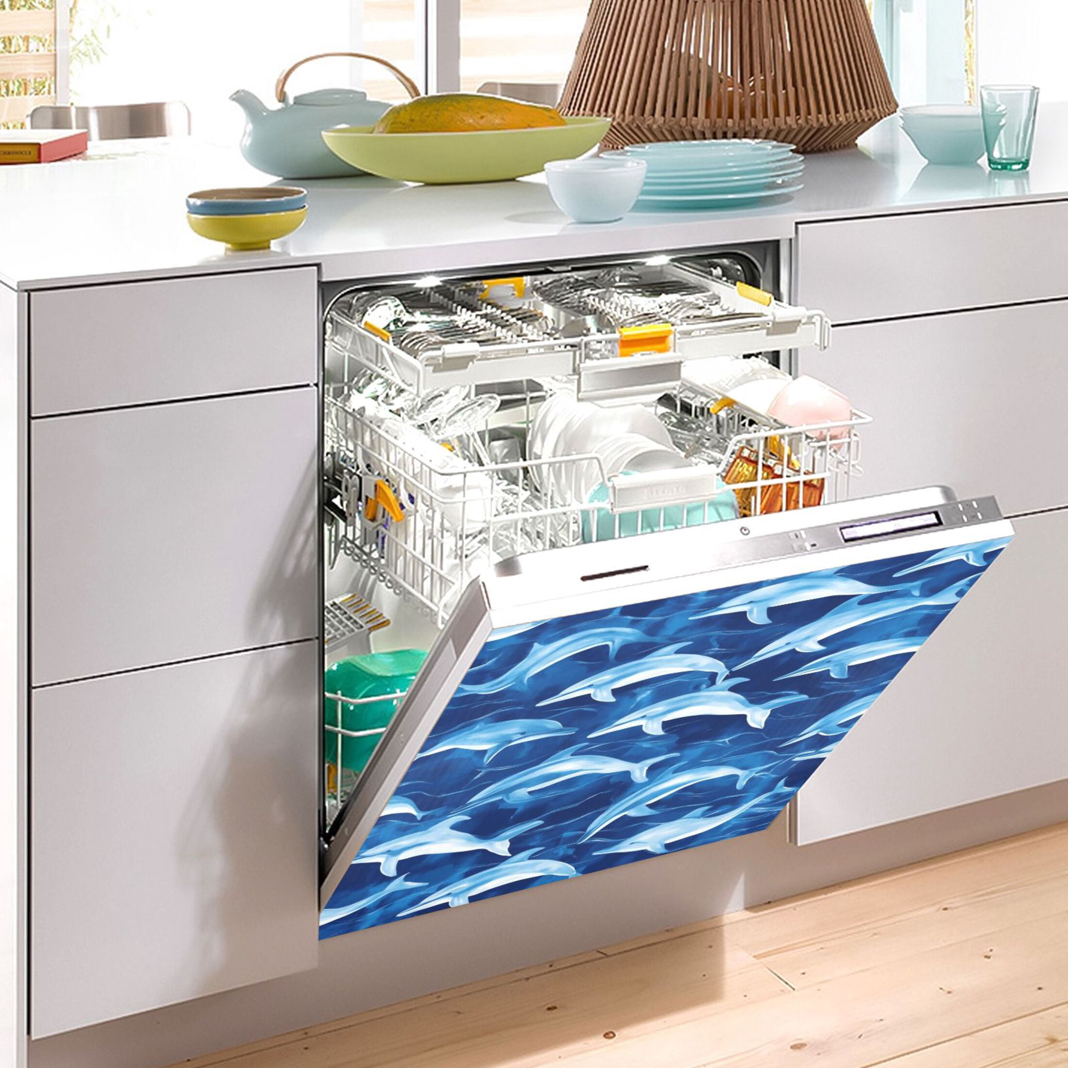 Dishwasher Magnetic Sticker 23x26 Inch Refrigerator Magnetic Sticker Washing Machine Magnetic Sticker Kitchen Panel Magnetic Sticker Home Decor Blue Dolphin Cute