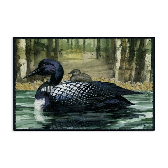 Stupell Industries Loon with Baby on Lake Animals Painting Wrapped Canvas Canvas Art Print Wall Art, 24 x 16