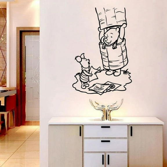 Cute Winnie The Pooh And Piglet Pooh Bear Pooh Playing Bestfriends Silhouette Vinyl Sticker Wall Art Decoration Decal For Kids Baby Girl Baby Boy Room Home Room Wall Sticker Decal Size (30x30 inch)