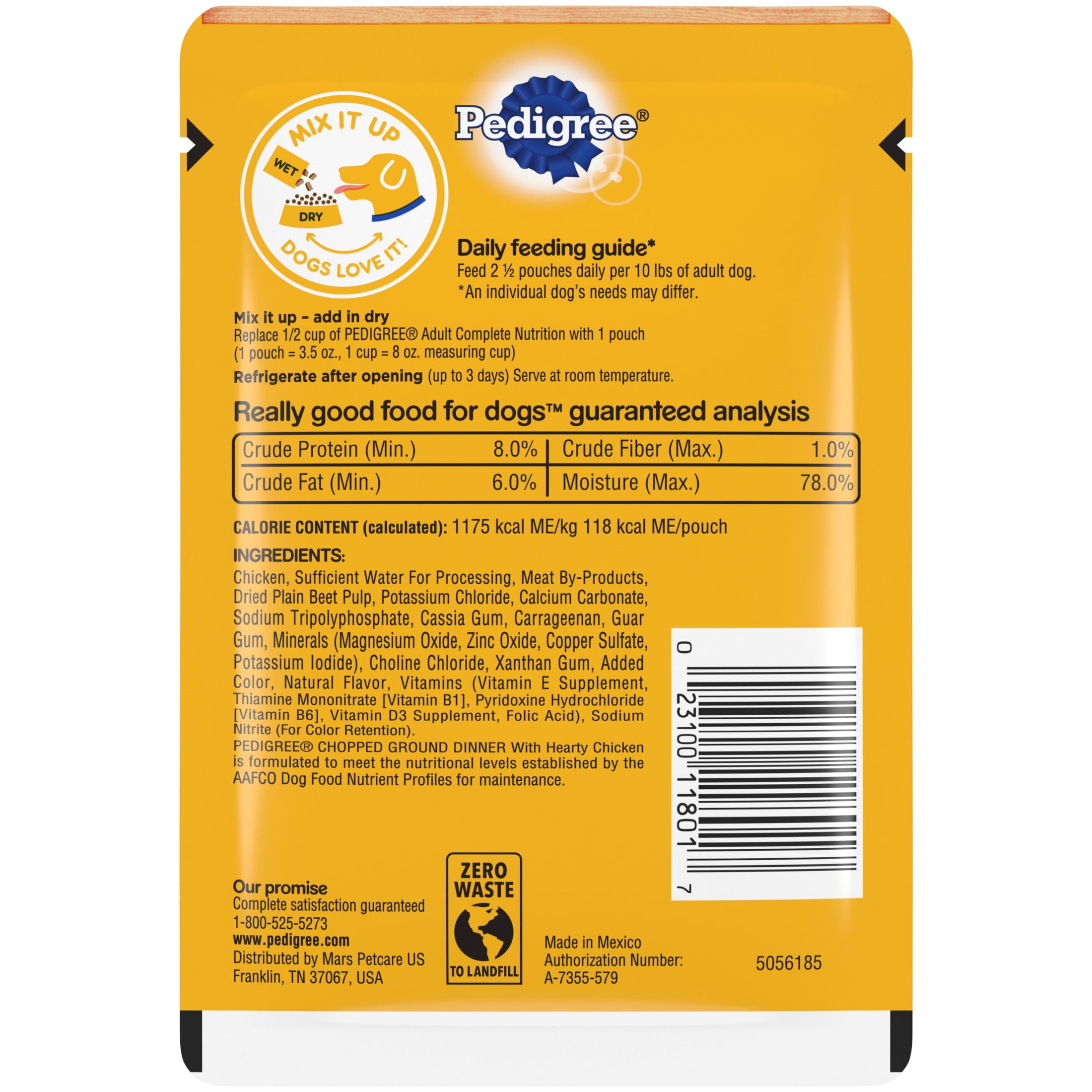 (12 pack) Pedigree Chopped Ground Dinner Wet Dog Food with Hearty Chicken, 3.5 oz Pouch