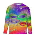thumbnail image 4 of Jinhomg Holiday Tees for Men Novelty Funny Mardi Gras Graphic Party Shirts Big and Tall Comfy Long Sleeve Crew Neck T-Shirts Carnival Themed Streetwear Multicolor XXXL, 4 of 5