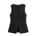 thumbnail image 1 of Gupgi Women Long Waistcoat Button Down Vest Sleeveless Round Neck Solid Color Slim Fit Tank Tops, 1 of 6