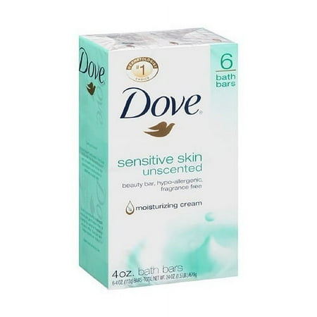 Dove Sensitive Skin Bath Bars, Unscented - 4 Oz, 6 Ea, 3 Pack
