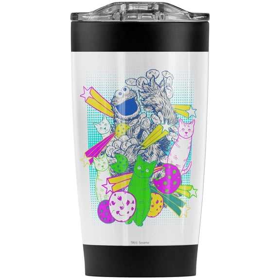 Sesame Street/Cookie Monster And Cats Stainless Steel Tumbler 20 oz Coffee Travel Mug/Cup, Vacuum Insulated & Double Wall with Leakproof Sliding Lid | Great for Hot Drinks and Cold Beverages