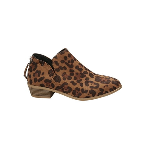 

GENILU Womens Breathable Comfort Shoes Block Heel Ankle Boots Office Zipper Leopard Print 8.5