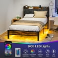 thumbnail image 2 of Dayago Twin Size Bed Frame with Storage Headboard and Adjustable LED Light, USB and Type-C Port, Heavy Duty Metal Platform Bed Frame with Under Bed Storage, No Box Spring Needed, 2 of 10