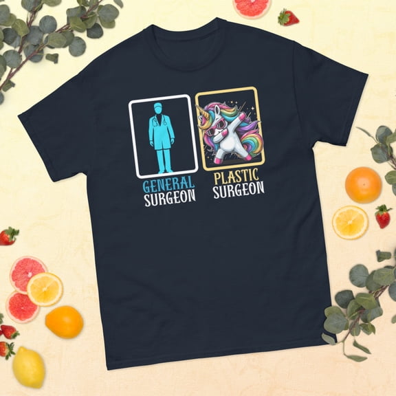 Dabbing Unicorn Plastic Surgeon Surgical Technologist Graphic classic tee (Navy, XL)