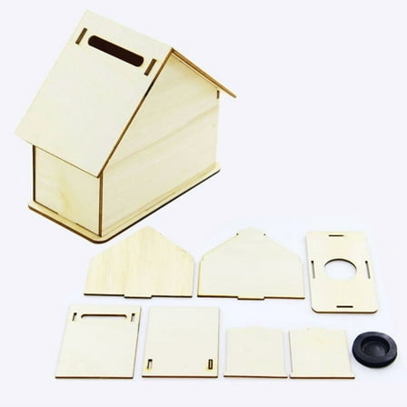 DIY Unfinshed Wooden Money Boxes Home Decorations with Rope House Antique White 10.5x5.5x10cm