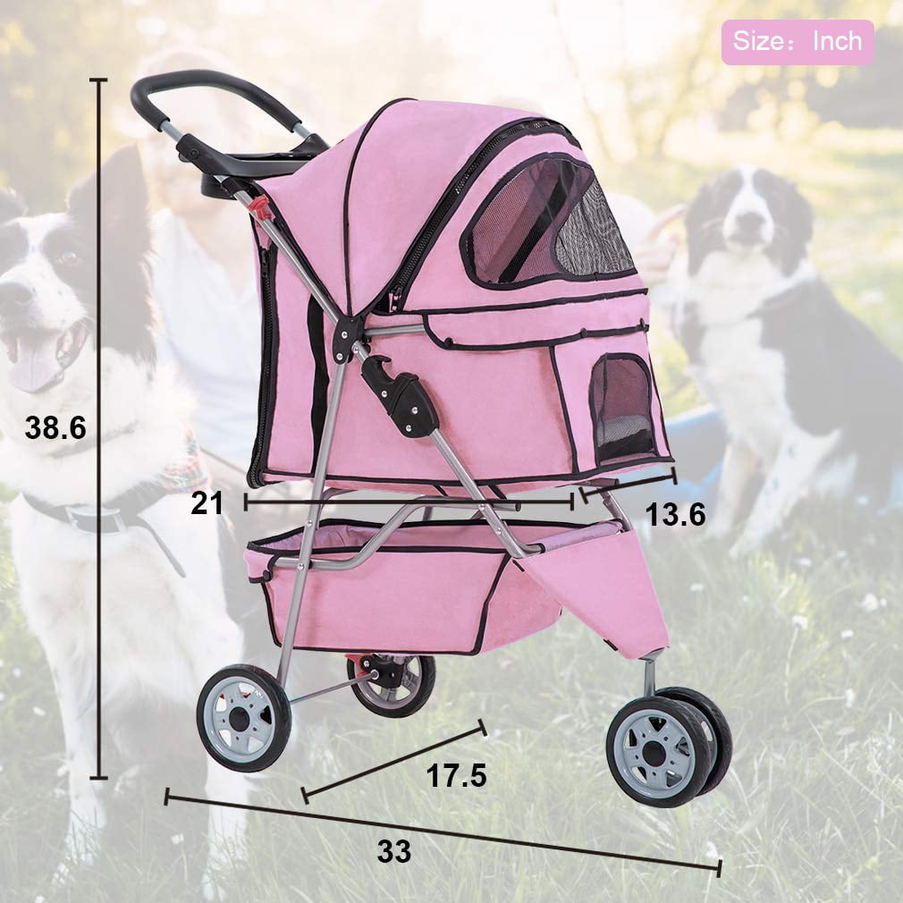 x 17.5 Inch L 38.6 Inch W H 33 Inch Blue FLL Pet Strollers for Small Medium Dogs & Cats 4 Wheel Dog Stroller Travel Folding Carrier with Cup Holders and Removable Liner,33Lbs Capacity S04 