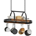 thumbnail image 7 of Hanging Pot Rack with 12 S Hooks, Kitchen Cookware Organizer, Ceiling Mounted, Space Saving, Rustic Brown and Black, 7 of 7