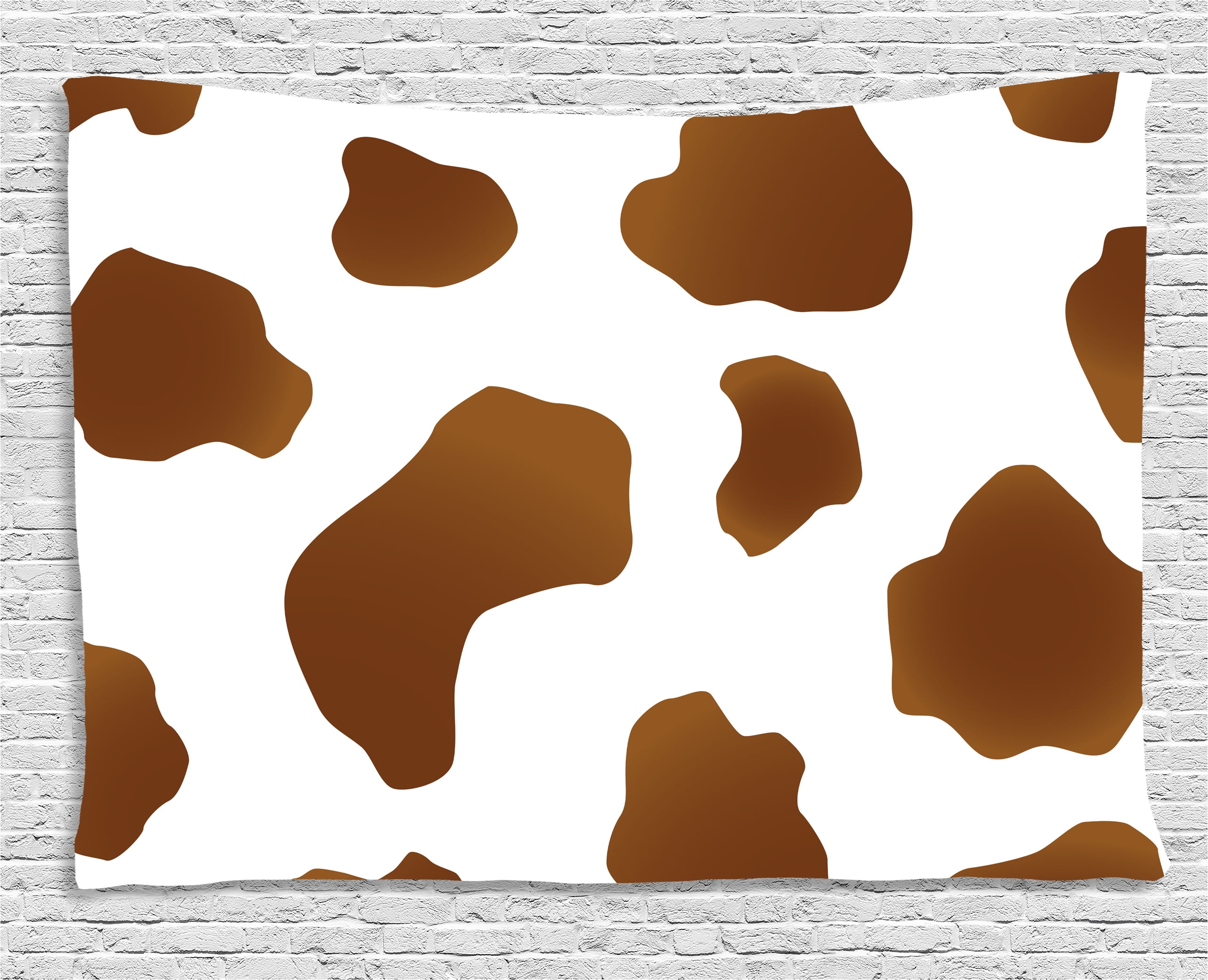Cow Print Tapestry, Brown Spots on a White Cow Skin Abstract Art Cattle