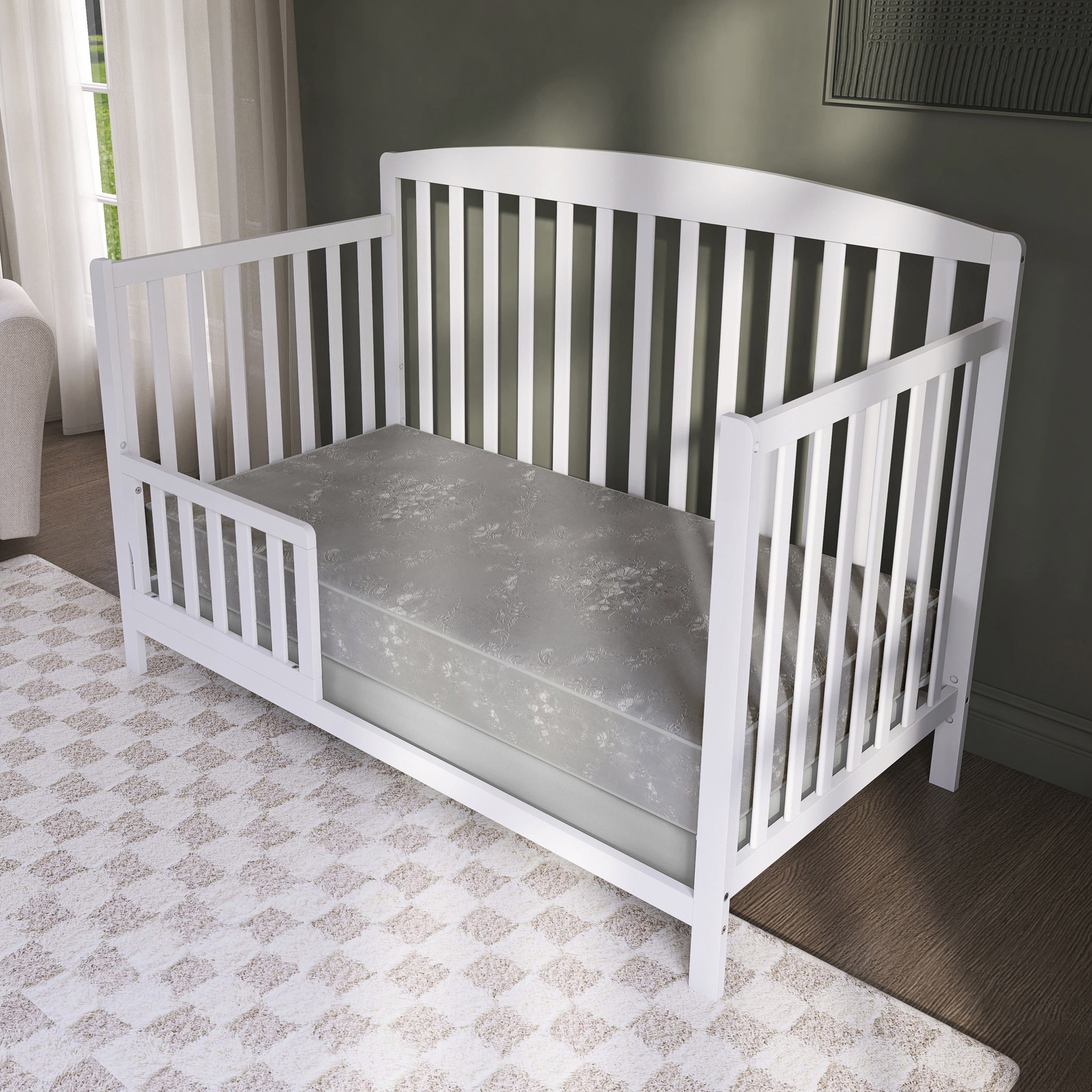 Dream On Me Nap Nest Crib and Toddler Mattress, Grey Floral
