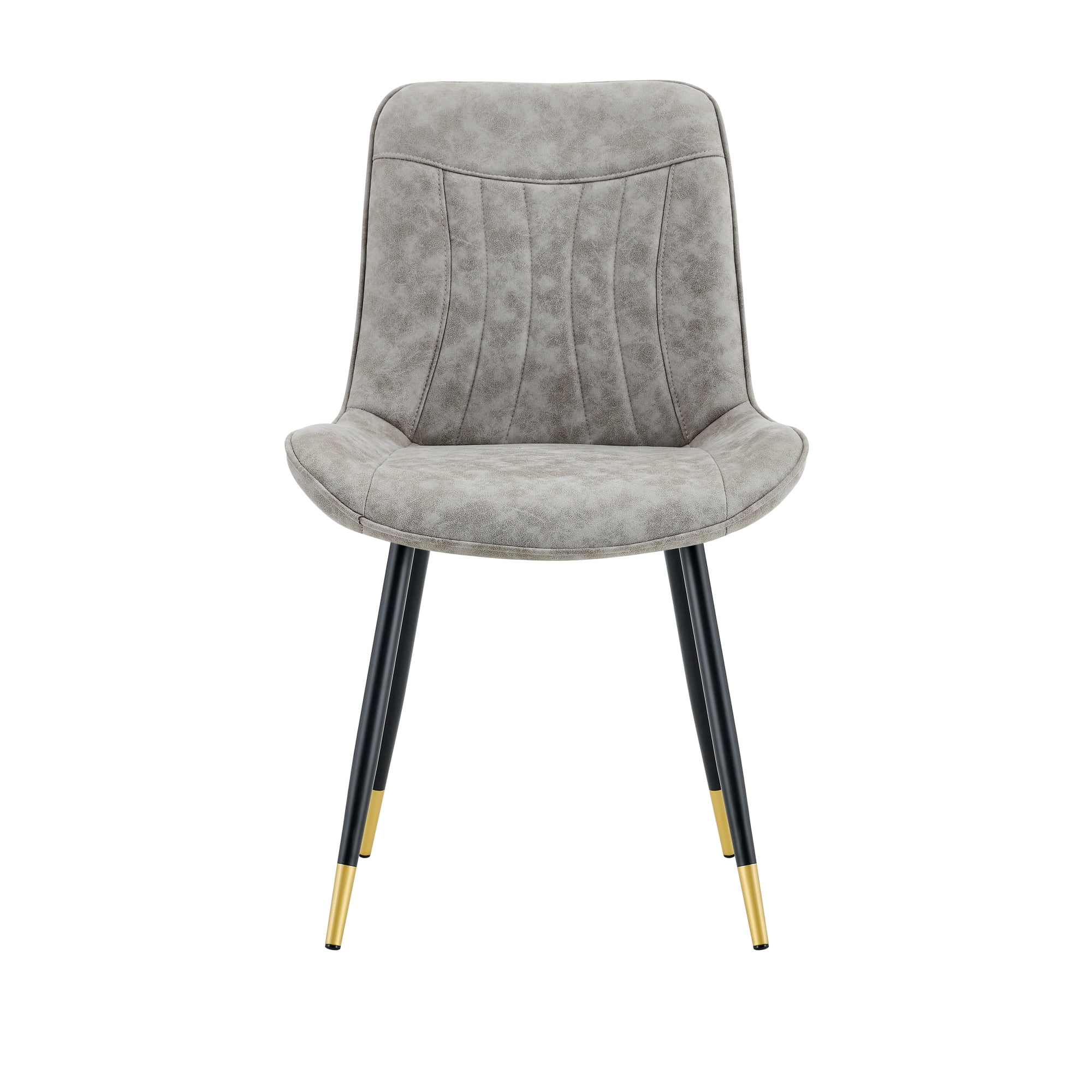 Leumius Dining Chairs Set of 2, Tech Fabric Upholstered Dining Chairs with Semi-Gloss Black Metal Legs, Gold-Trimmed Adjustable Non-Slip Feet, Vertical-Stitched High Back for Dining Room Gray