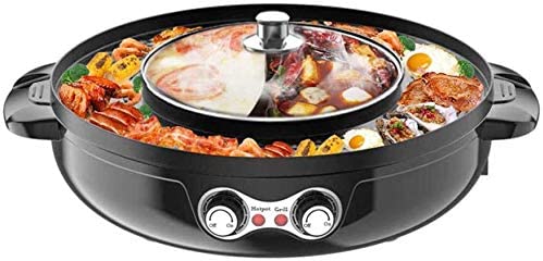 Black Kacsoo Electric Griddle 2 in 1 Portable Electric Grill Upgraded 2200W Electric Hot BBQ Pot for Indoor Outdoor Parties 