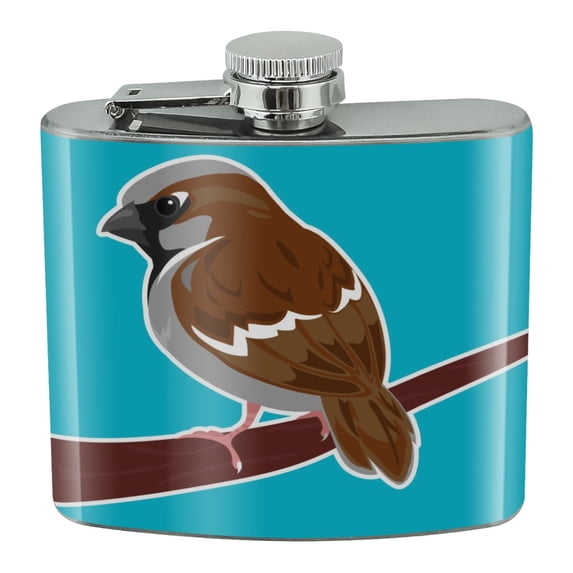 Sparrow Little Brown Bird on Stick Stainless Steel 5oz Hip Drink Kidney Flask