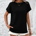 thumbnail image 5 of Trendy Ribbed Womens Tops Summer Short Sleeve Loose Casual T Shirts Tops, 5 of 6