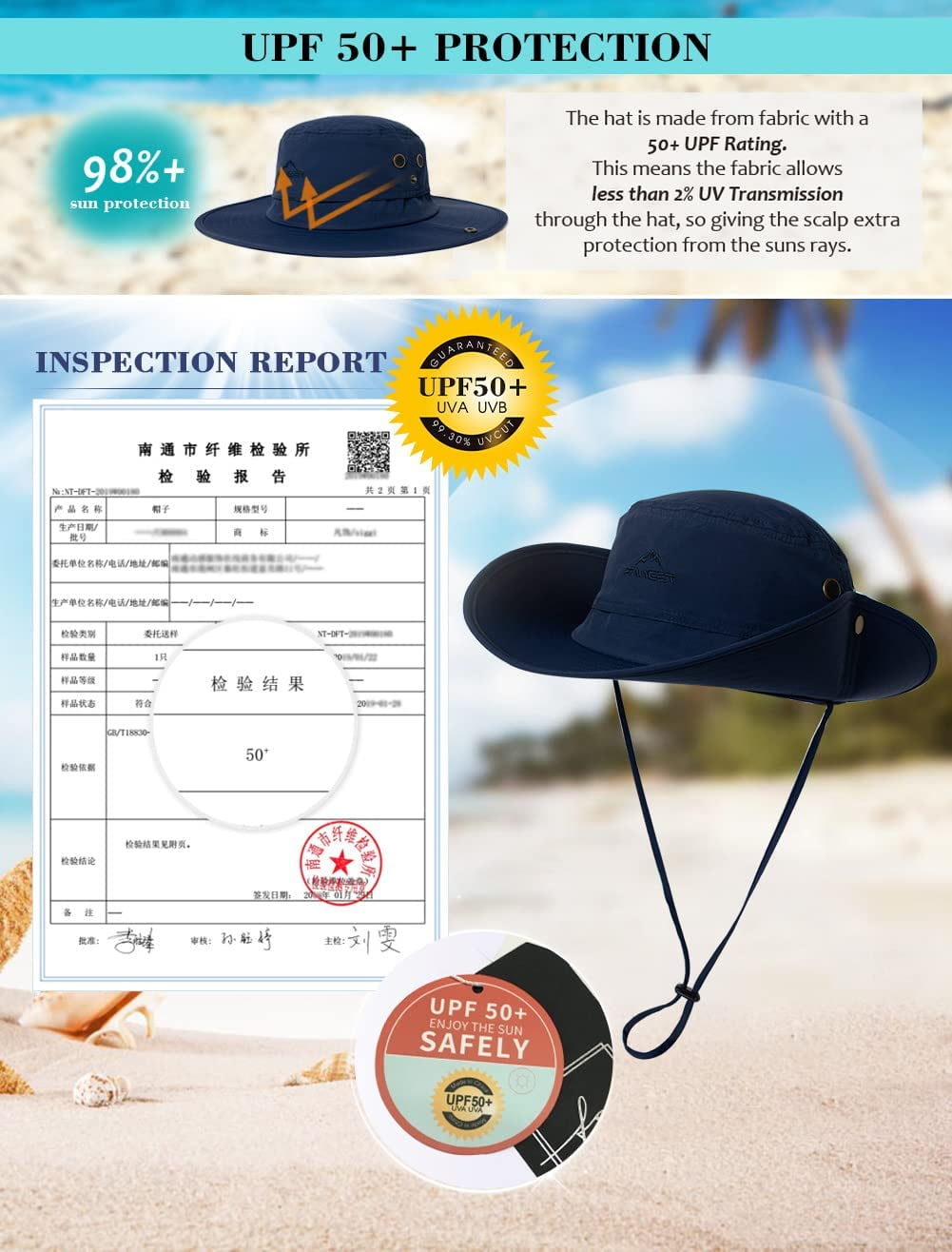 TOP-EX Oversize XL XXL Large Waterproof UPF 50+ Wide Brim Mens Sun Safari Fishing Hiking Hat with Chin Strap Navy Blue Large X-Large