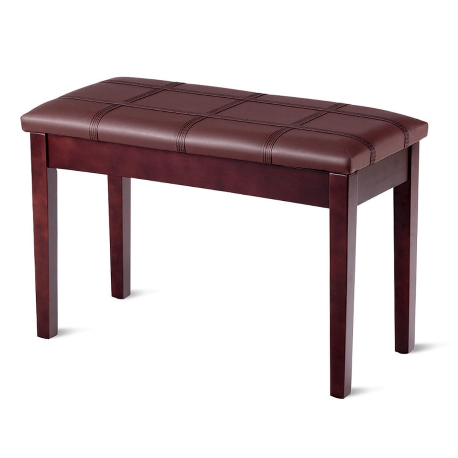 Furnibear Solid Wood Duet Piano Bench with PU Leather Padded Seat and Under Seat Storage for Two Players Keyboard Music Studio Home, Brown