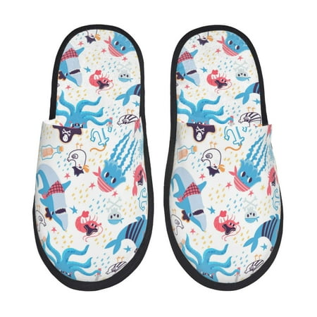 

House Slippers for Women Men - Cute Pirate Shark Whale Octopus Warm Non-slip Mens Womens Slippers Cozy Slip-on House Shoes Bedroom Outdoor Indoor Slippers for Men