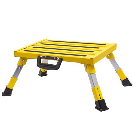 Homeon Wheels 19" x 14.5" Large RV Step Stool, Adjustable Height Aluminum Folding Platform Step and Ladder with Non-Slip Rubber Feet, More Stable Supports Up to 1,500lbs Safety RV Steps