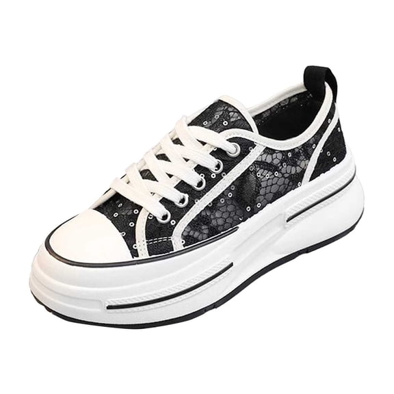 Women's Fashion Sneakers Platform Lace Up Breathable Mesh Glitter Athletic Shoes Comfortable Casual Walking Shoes For Women