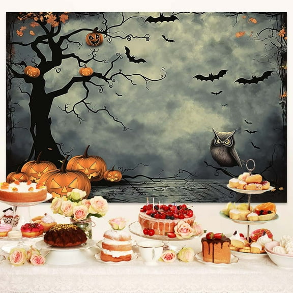 4 x 4 ft Halloween Backdrop for Photography Horror Night Pumpkin Lantern Bat Owl Background for Kids Adult Family Party Decorations Photo Background Party Decorations Photo Props
