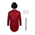 thumbnail image 4 of Hansber Kids Boys Magician Outfits Sparkly Sequin Tailcoat Blazer Jacket with Magic Wand and Hat Set for Stage Burgundy 8, 4 of 7
