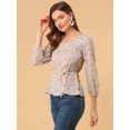 thumbnail image 4 of Unique Bargains Blouse à Manches Longues à Encolure Carrée à Fleurs pour Femmes, 4 of 6