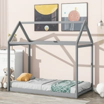 Euroco Contemporary Pine Wood Canopy Bed, Twin, Gray