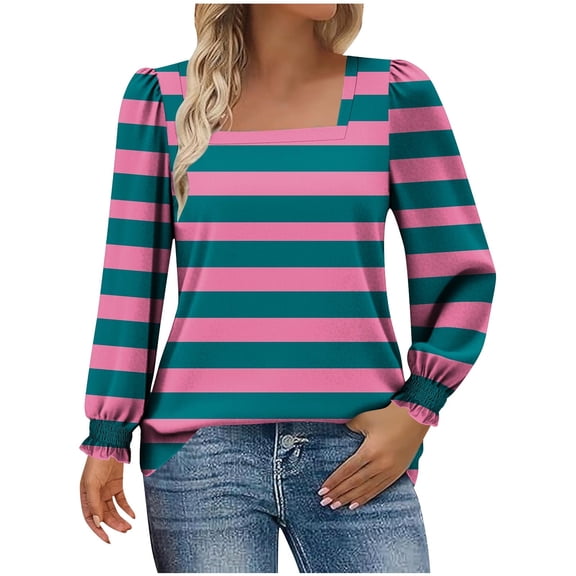 LIaqionyy Tunic Tops for Women Striped Casual Loose Fall Shirts Business Dressy Blouses Clothes Trendy outfits