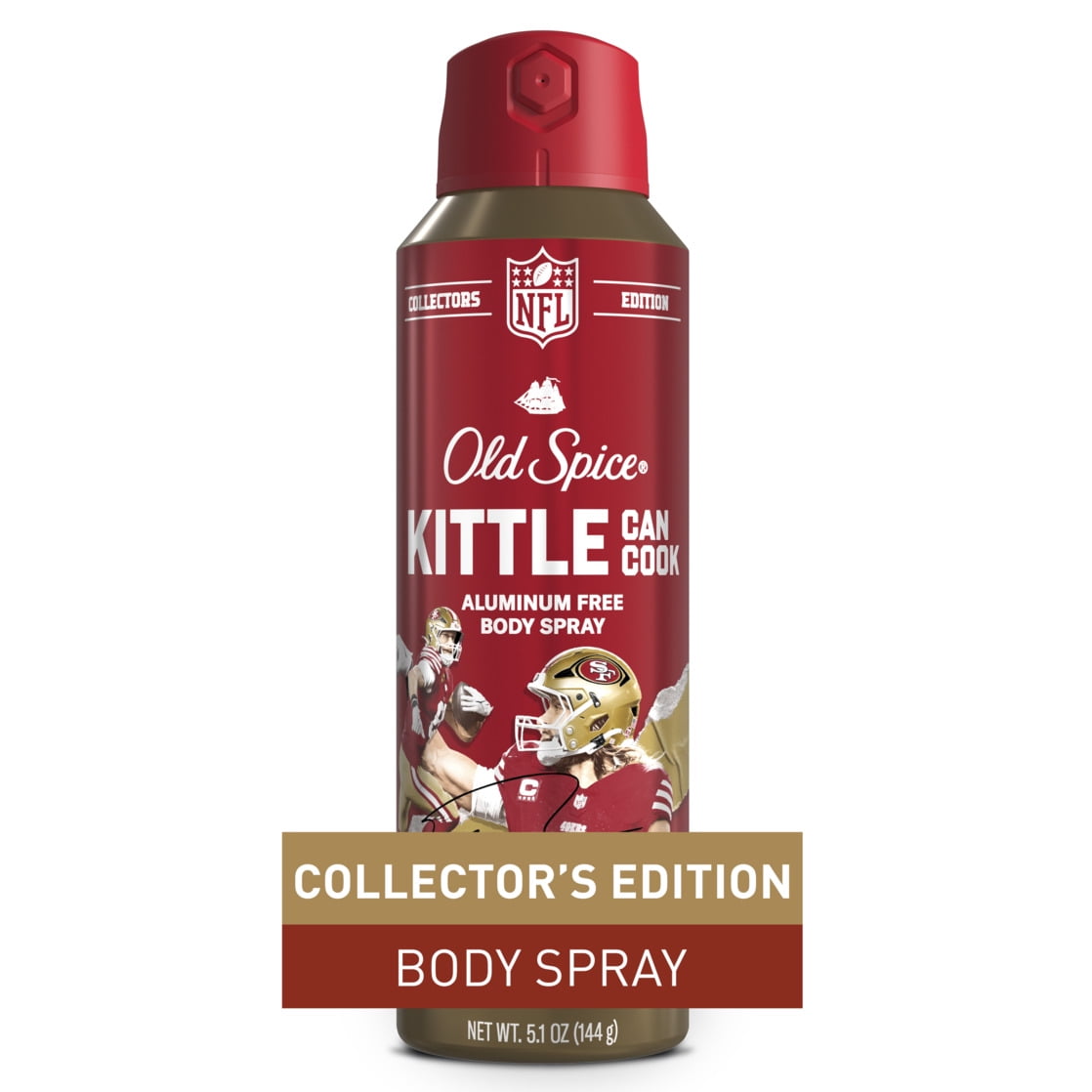 Old Spice Men's Aluminum Free Deodorant Body Spray, NFL Collection, George Kittle Can Cook, Sea Tides + Toughness, 5.1oz