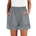 thumbnail image 2 of Womens Casual Shorts Wide Leg Bermuda Shorts Elastic High Waist Lace Trim Summer Beach Shorts with Pocktes, S, 2 of 7