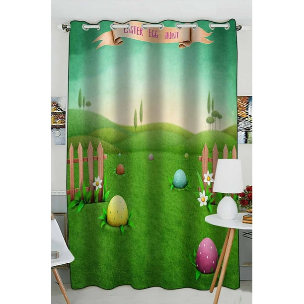 Abphqto Green Rustic Landscape Easter Eggs Window Curtain Kitchen Curtain Window Drapes Panel 52x84 Inch One Piece Walmart Com Walmart Com