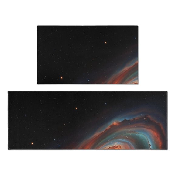 Colorful Starry Sky and Universe Anti Fatigue Kitchen Rugs Set Of 2, Non Slip Washable Decorative Floor Mats for Kitchen Sink Laundry, 17"x30" and 17"x47"