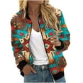 thumbnail image 2 of JURANMO Western Aztec Bomber Jackets for Women Lightweight Zip Up Flight Jacket Coats Casual Elastic Rib Long Sleeve Fall Outwear Todays Daily Deals Multicolor#6 XL, 2 of 6