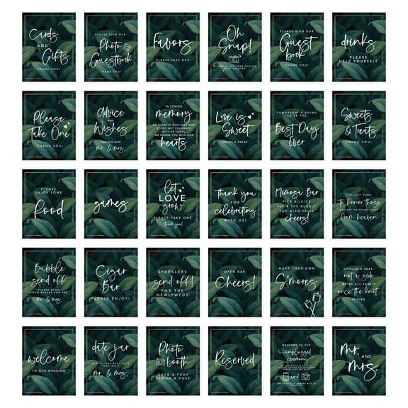 Koyal Wholesale Minimal Modern Tropical Wedding Signs Bundle Set for Ceremony, Reception Decor Signage, 30-Pack