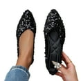 thumbnail image 5 of Black Womens Pumps Sequin Embellished Pointed Toe Flats Soft Soled Slip On Solid Color Closed Toe Ankle Wrapping Casual Comfortable Shoes Size 36, 5 of 9