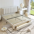 thumbnail image 3 of Queen Bed Frame, UHOMEPRO Upholstered Platform Bed Frame with LED Lights, Drawer, Charging Station, Fabric Platform Bed Frame for Bedroom, Wood Slats Support, No Box Spring Needed, Beige, 3 of 13
