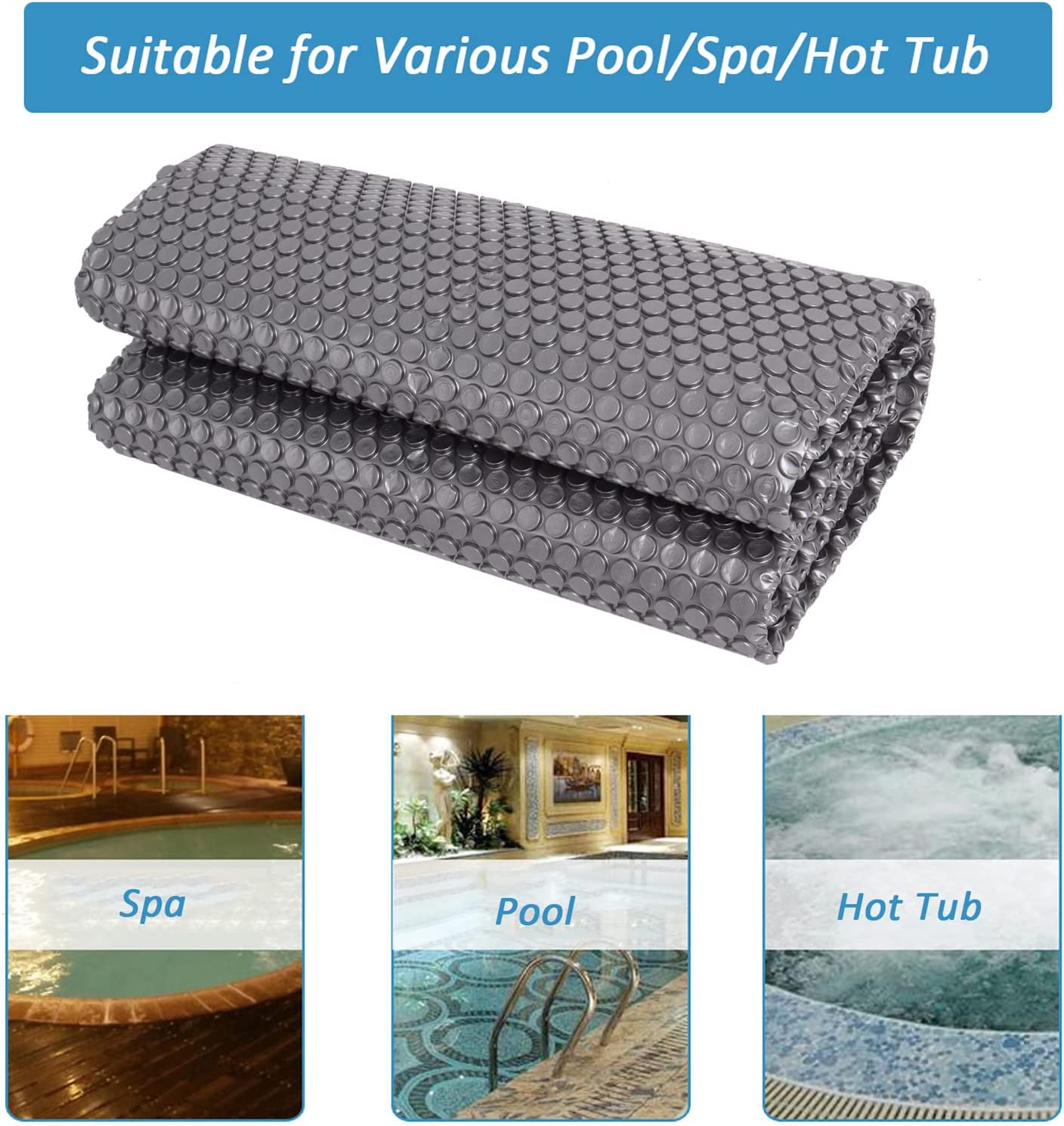 16 Mil Solar Pool Cover,Square Spa Cover,Solar Blanket for Pool,Pool
