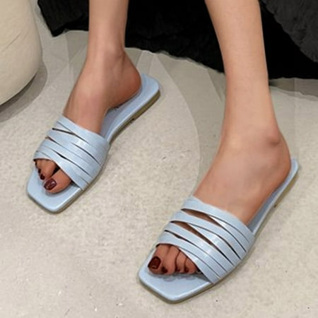 

Gubotare House Slippers For Women Womens Clear Heels Sandals Transparent Stiletto Heel Slippers Backless Peep Toe Slip on Heeled Mules Blue