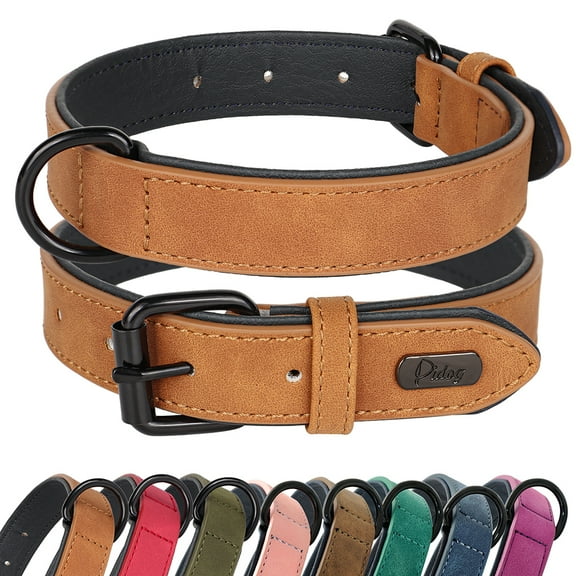 Beirui Leather Soft Padded Dog Collar Adjustable for Small Medium Large Dogs Bulldog