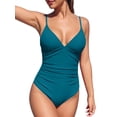 thumbnail image 2 of MOYIKO One Piece Swimsuits for Women Tummy Control Bathing Suit Ruched Sexy V Neck Slimming Swimwear, 2 of 7