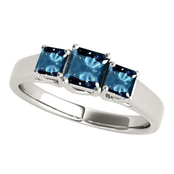 1 Carats Blue Princess Cut Brilliant Diamond Ring 10K Solid White Gold