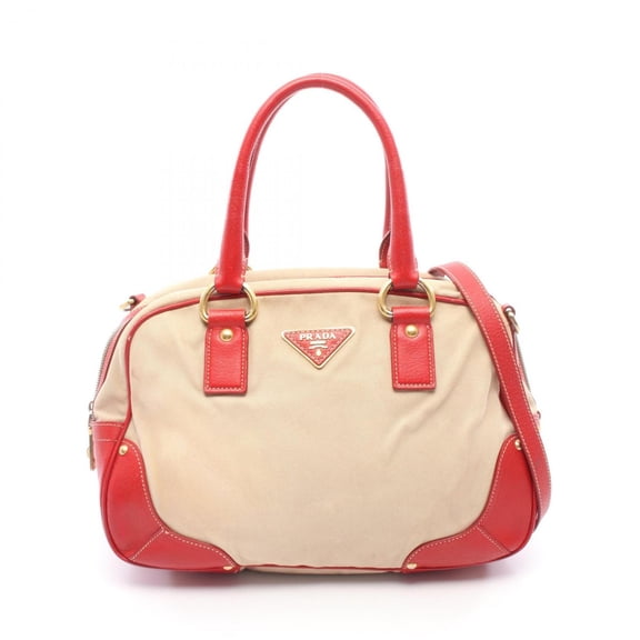 Pre-Owned Prada 2-Way Handbag, Canvas and Leather, Women's, Beige/Red, BL0713