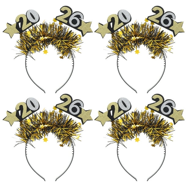 Diadema de Año Nuevo 2026 (4 unidades) - Diadema con estrella brillante - Accesorios para fiestas de graduación, decoración y fotos de Nochevieja