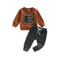 thumbnail image 2 of Baby Boys 2Pcs Fall Outfits, 6 12 18 24 36M Long Sleeve Letter Print Pullover Tops and Pocket Pants Set, 2 of 10
